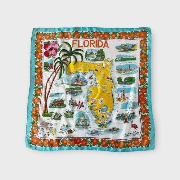 Vintage 50s Florida Map Scarf Wrap Headscarf Sun-Glo 28 - Picture 4 of 12